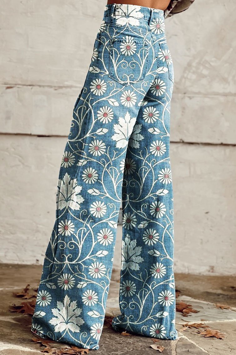 MARGHERITA | ELEGANCKIE SPODNIE W STYLU BOHO Z MOTYWEM KWIATOWYM